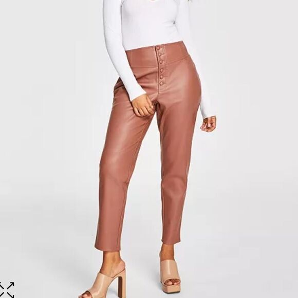 Bar III Faux Leather Button Fly Ankle Pants Women’s 10 - Picture 1 of 5